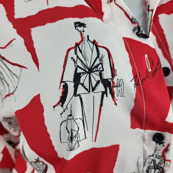 NWOT~$89~KARL LAGERFELD~S/M/L~OVERSIZED RED WHITE BLACK BLOUSE SHIRT TOP - Picture 12 of 16